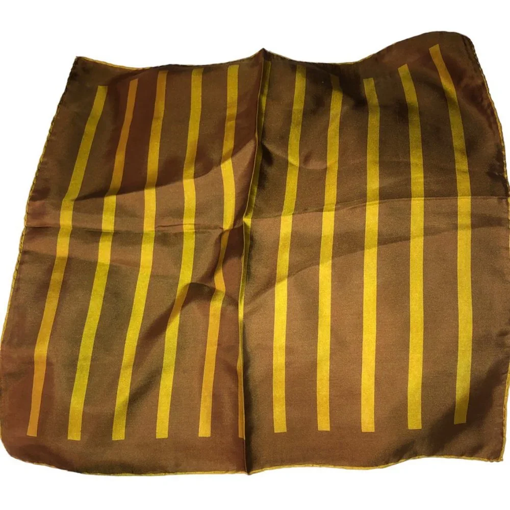 Handcraft inc vintage brown olive striped 100% Italian SILK pocket sq